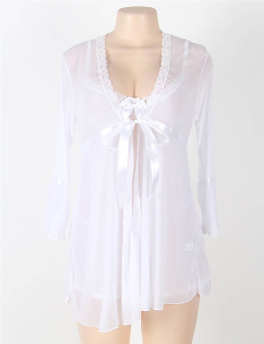 Plus Size Mesh Lace Babydoll Lingerie Set in white - Love It Curvy
