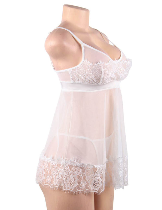 Plus Size Pretty Ladies Sexy White Eyelash Trim Lace Chemise - Love it Curvy