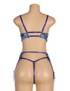 Blue Floral Lace Underwire Garter Bra Set - Love It Curvy