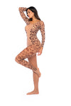 Long Print Sleeve Leopard Mesh Bodystocking by Mapale at Love It Curvy