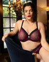 Curvy Couture Sheer Mesh Full Coverage Unlined Underwire Bra in Dramatic Roses