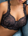 Curvy Couture Luxe Lace Wireless Bra in Black Hue W/ Ballet Fever