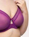 Curvy Couture Sheer Mesh Full Coverage Underwire Bra with Geometric Trim in Berry Bliss