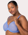 Curvy Couture Sheer Mesh Full Coverage Unlined Underwire Bra in Denim Blue