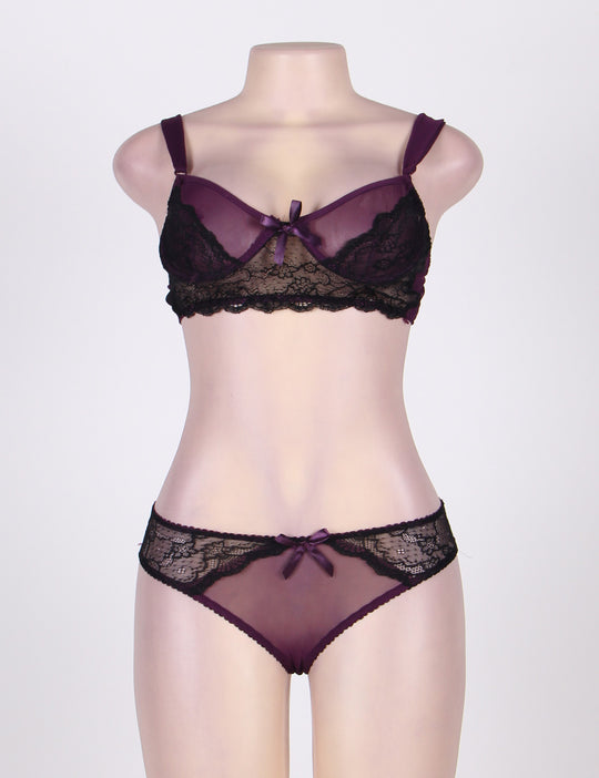 Love It Curvy: Plus Size Naughty Purple Cute Boudoir Bra Set With Underwire in purple - Love It Curvy