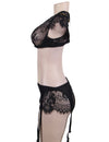 Plus Size Black Lace Halter Bra Set With Underwire - Love It Curvy