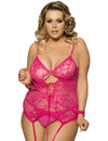 Plus Size Lace Mesh Garter Lingerie Set