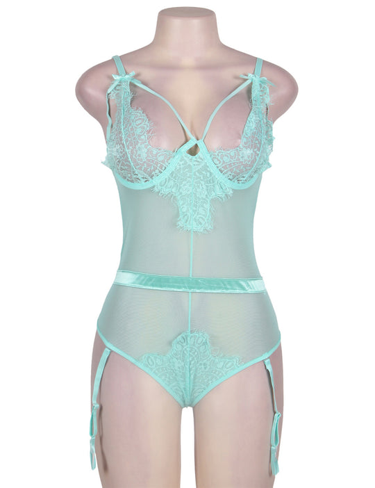 Love It Curvy: Queen Size Eyelash Lace Teddy Lingerie in teal - Love It Curvy