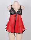 Black Red Rhinestone Plus Size See-Through Nightgown in Red - Love It Curvy