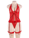 Plus Size Sheer Mesh Halter Babydoll Lingerie Set in white-1 - Love It Curvy