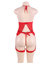 Plus Size Sheer Mesh Halter Babydoll Lingerie Set in white-1 - Love It Curvy