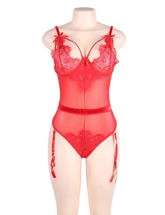 Love It Curvy: Queen Size Eyelash Lace Teddy Lingerie in red - Love It Curvy