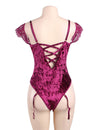 Plus Size Sheer Lace Off The Shoulder Lace Sleeves Velvet Teddy - Love It Curvy