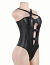 Plus Size Faux Leather Cutout Teddy in black - Love It Curvy