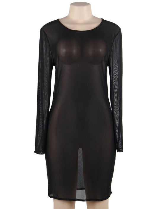 Plus Size Black Sexy Fashion Perspective Gauze Long Sleeve Women Dress | Love it Curvy on model