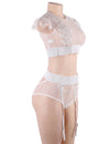 Plus Size Black Sexy High Waist Elegant Embroidery Bra And Garter Panty Set - Love It Curvy