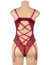 Sexy Lace Velour Plus Size Garter Bodysuit With Underwire in black - Love It Curvy