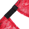 Red lace garment with a black elastic band on a white background