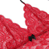 Red lace bralette with black bow detail
