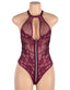 Love It Curvy: Plus Size Floral Lace Stitching Backless Zipper Teddy in burgundy - Love It Curvy