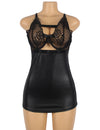 Plus Size Leather Lace Nightwear Sheer Dress For Backless in black - Love It Curvy