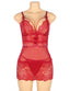 Plus size lace babydoll with adjustable shoulder straps in red, image 1