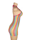 Rainbow Mesh Hollow-Out Bodystocking Dress | Love It Curvy