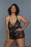 Bridgette plus size floral lace and sheer mesh babydoll set, image 9