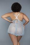 Bridgette plus size floral lace and sheer mesh babydoll set in Grey, image 6