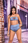 True Stripes Printed Denim Look Set by Mapale at Love It Curvy