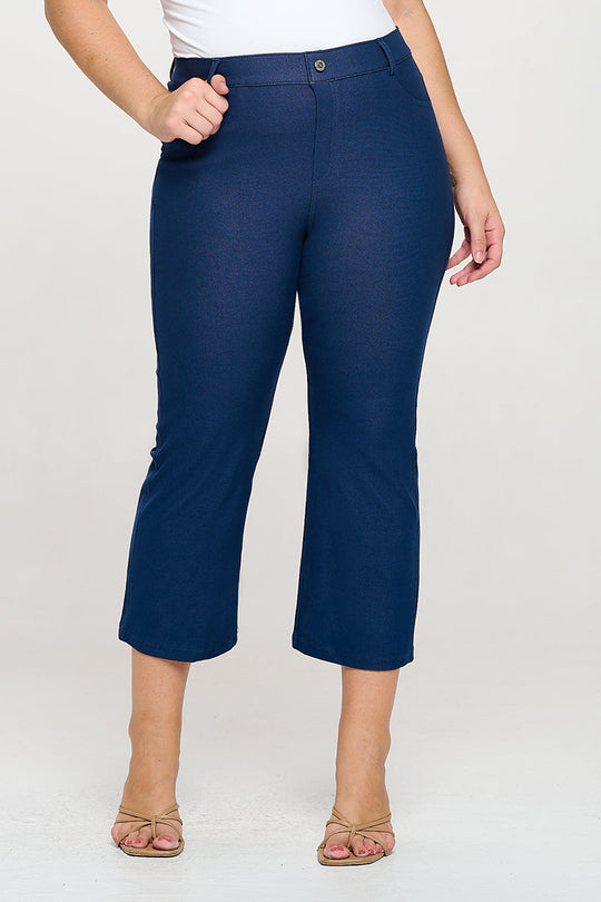 Love It Curvy Plus Size Women's Classic Solid Straight Leg Crop Jeggings