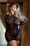 Love It Curvy Lesson In Lace Striped Fishnet Dress