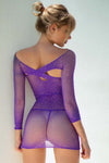 Love It Curvy Sheer Star Rhinestones Bodystocking Dress with Thong