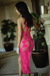 Love It Curvy Flower Webbing Halter Neck Fishnet Dress with Thong
