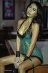 Love It Curvy Sensual Stripes Fishnet Dress with Cuffs & Thong