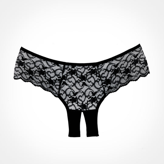 Black lace underwear on a white background