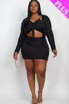 Plus Size Black Ruched Drawstring Cami Top & Skirt Set With Cardigan - Love it Curvy