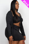 Plus Size Black Ruched Drawstring Cami Top & Skirt Set With Cardigan - Love it Curvy