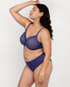 Curvy Couture Sheer Mesh Full Coverage Unlined Underwire Bra in Vintage Blue