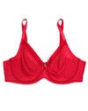 Curvy Couture Sheer Mesh Full Coverage Unlined Underwire Bra in Diva Red