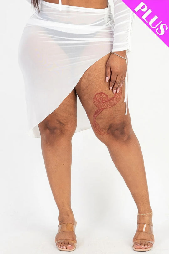Plus Sexy Sheer Mesh Drawstring Ruched Skirt - Love it Curvy