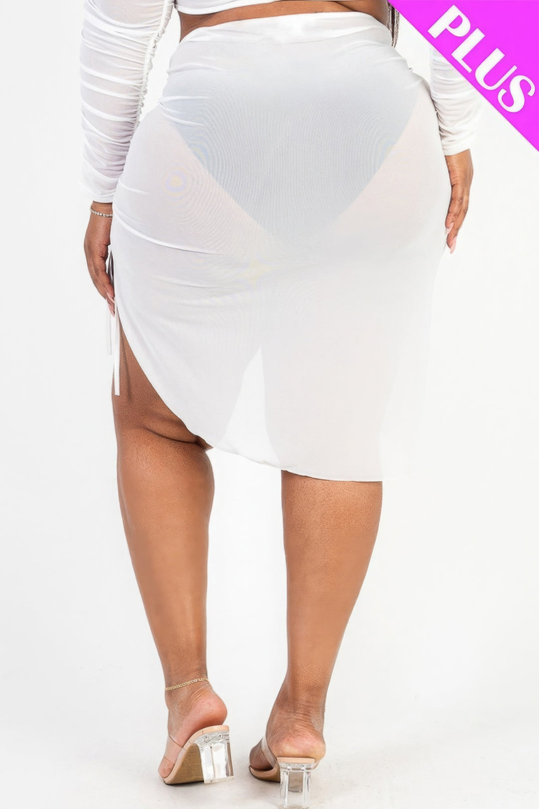 Plus Sexy Sheer Mesh Drawstring Ruched Skirt - Love it Curvy