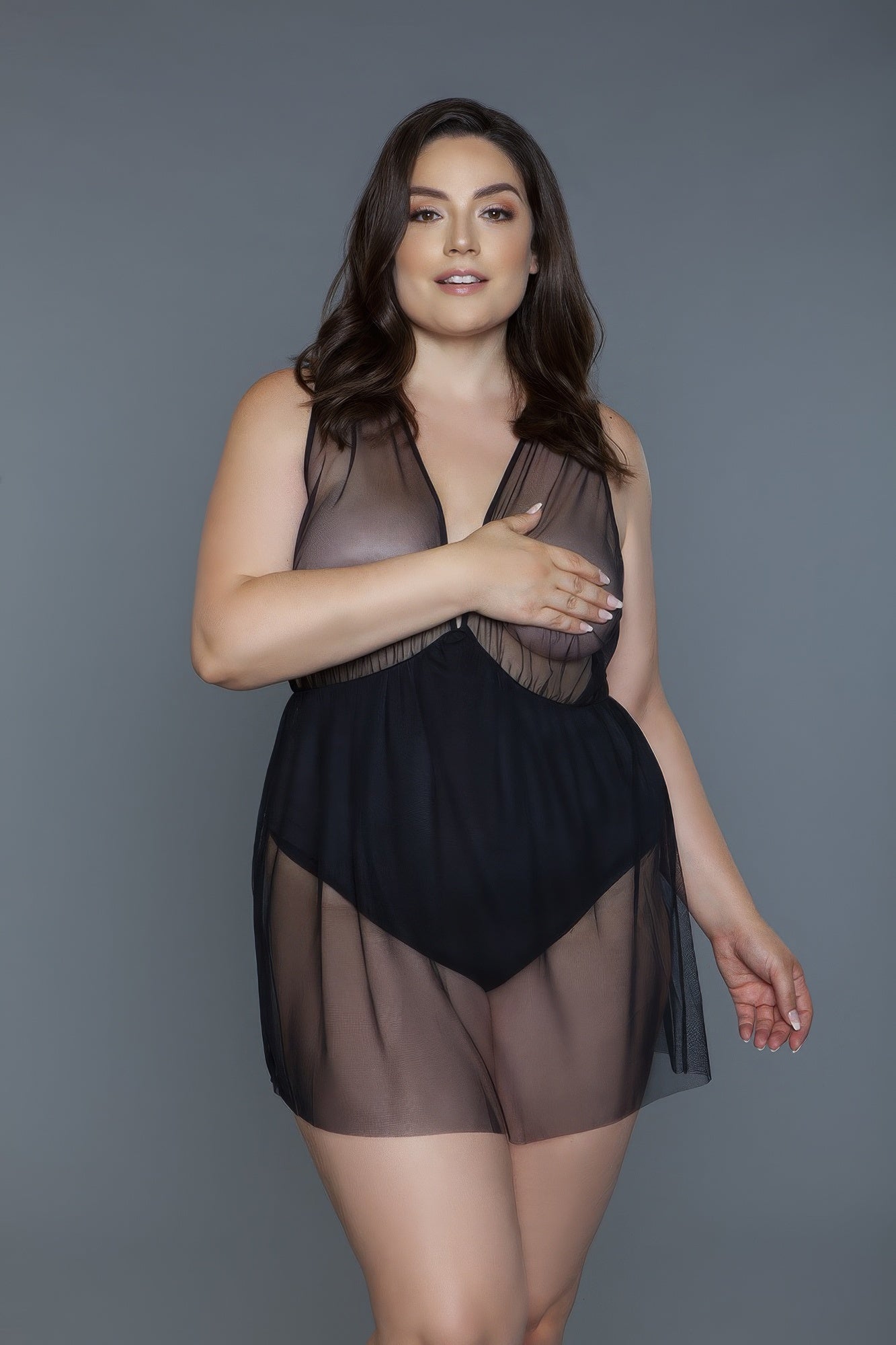 1 Pc Deep V-neck Mesh Babydoll - Love it Curvy