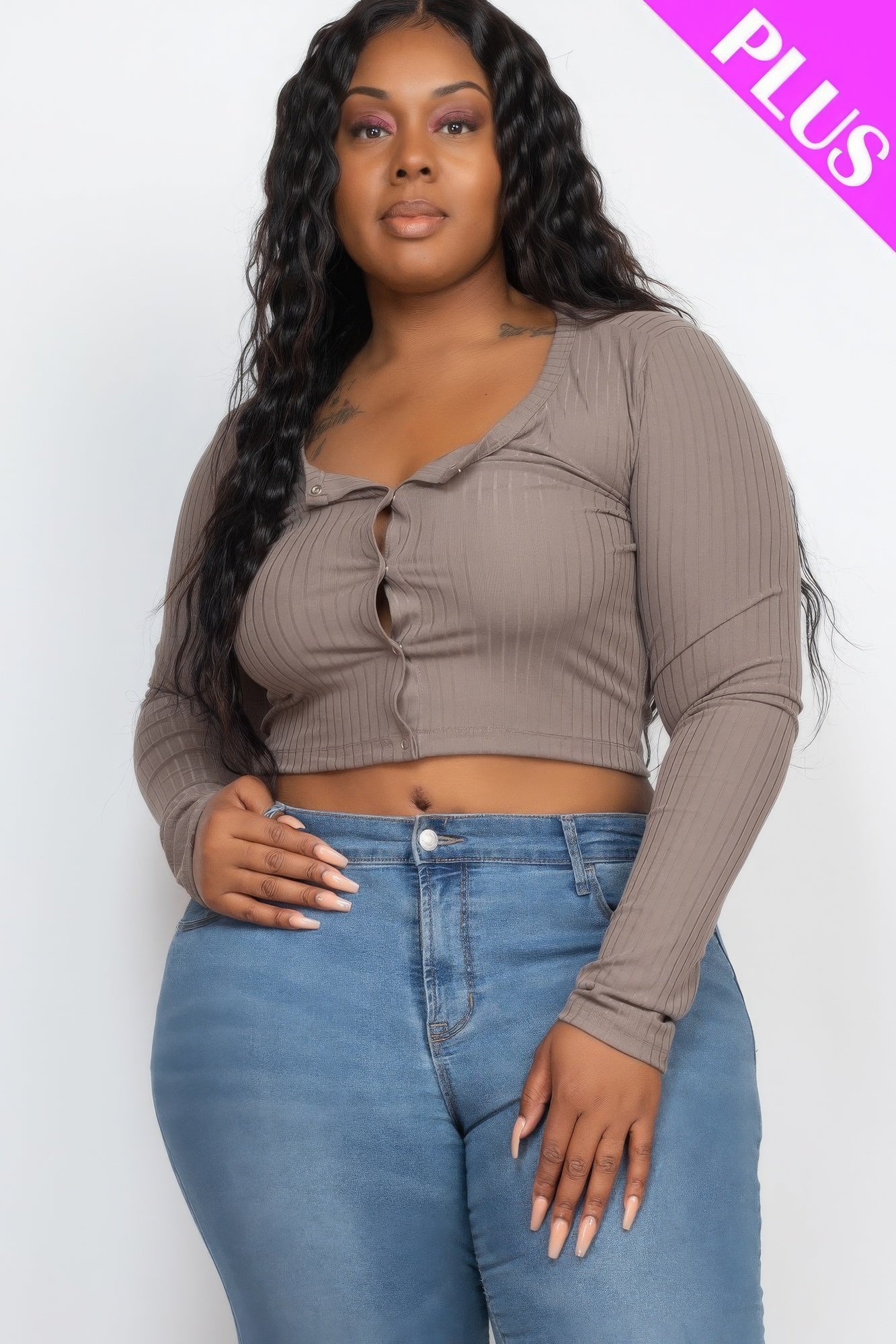 Plus Size Button Up Cropped Top - Love it Curvy
