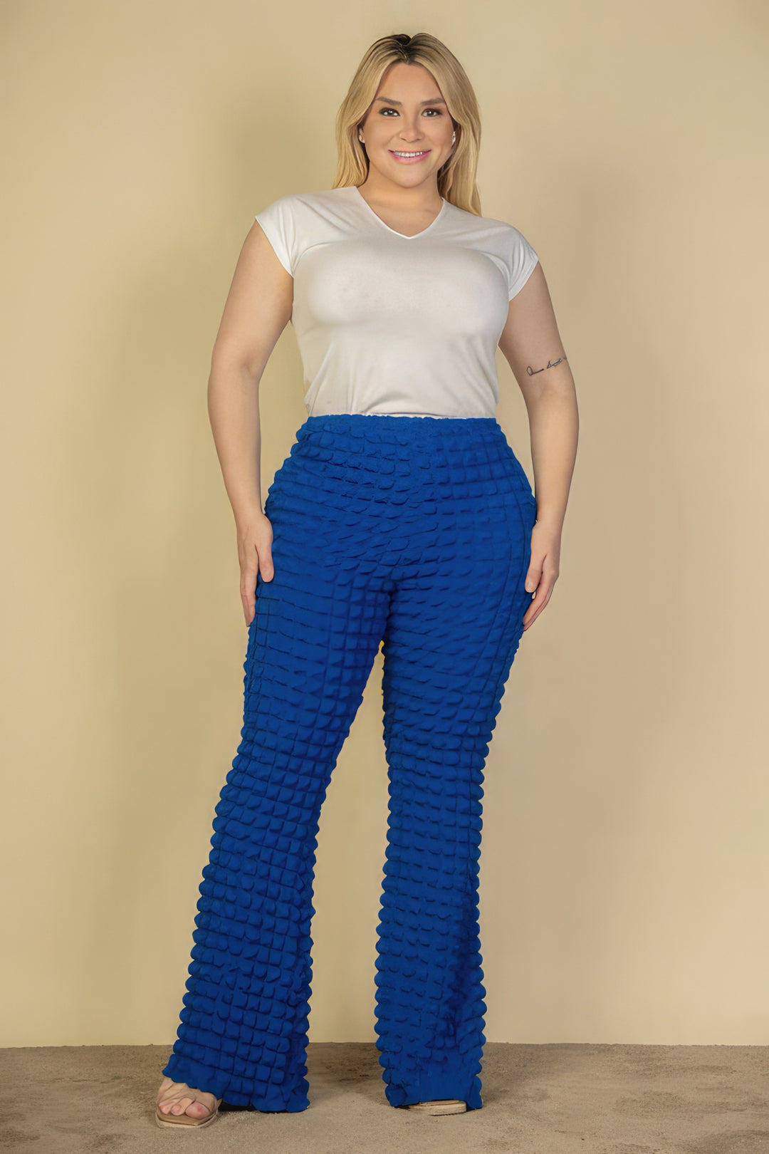 Plus Size Bubble Fabric Flare Pants - Love it Curvy