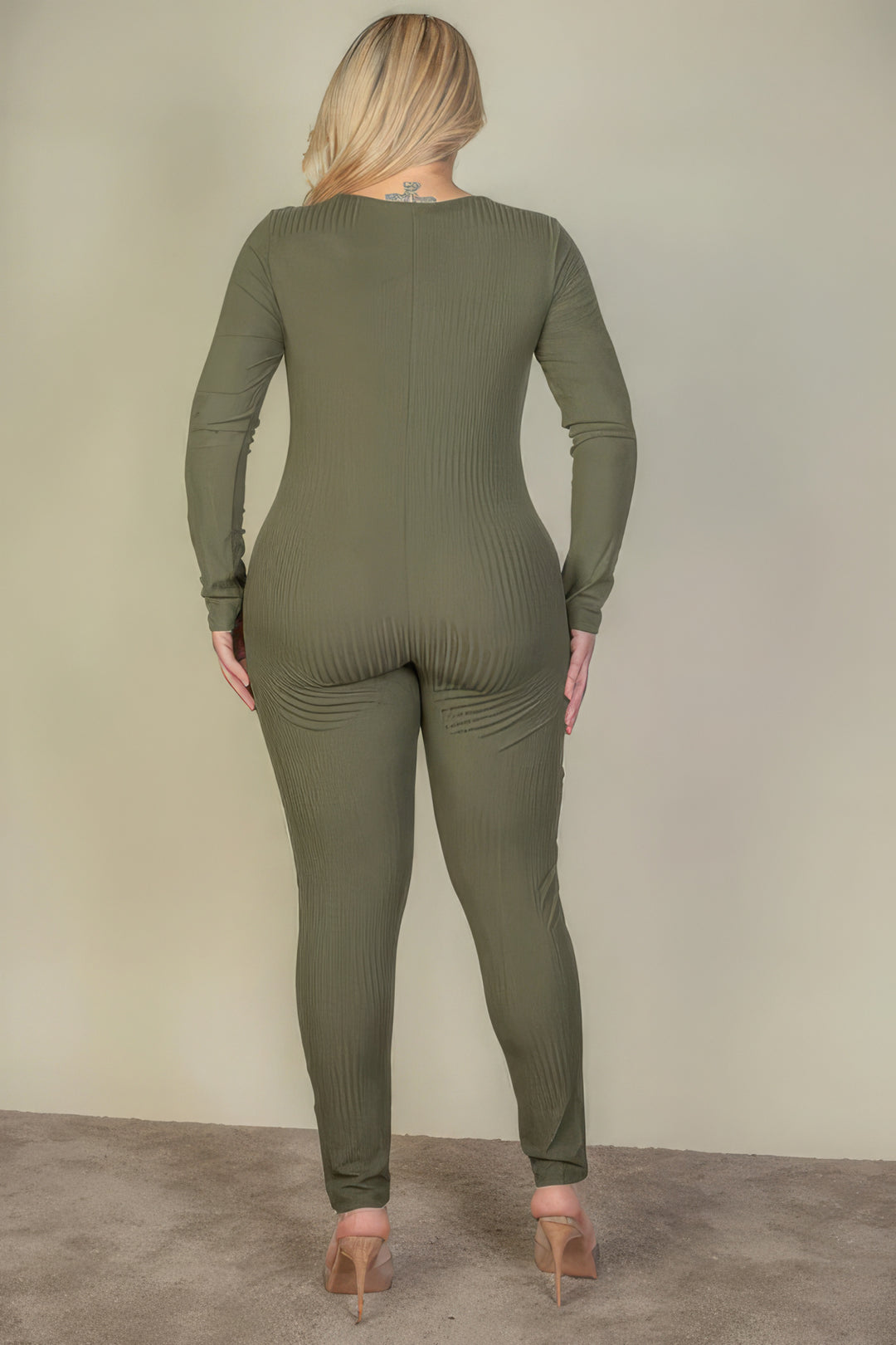 Plus Size Ribbed Scoop Neck Long Sleeve Jumpsuit - Love it Curvy