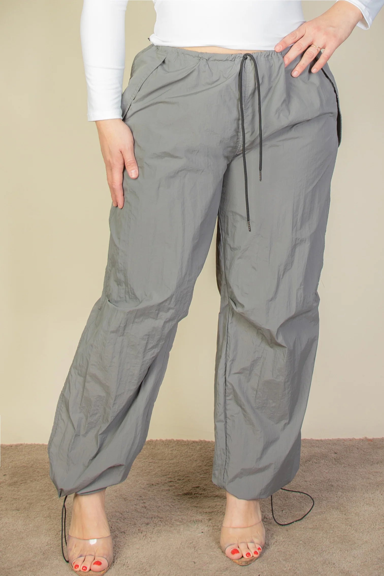Plus Size Drawstring Waist Parachute Pants - Love it Curvy