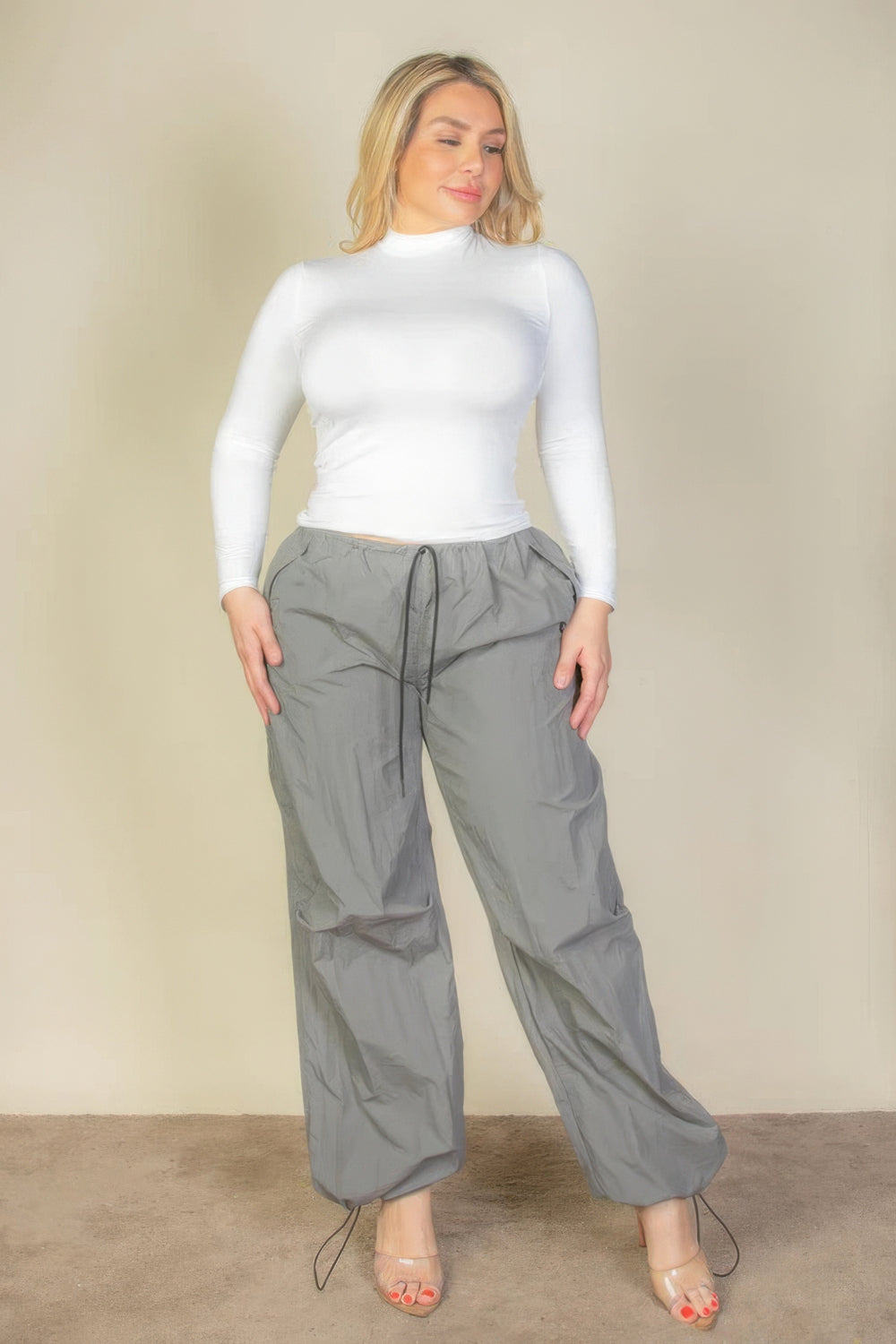 Plus Size Drawstring Waist Parachute Pants - Love it Curvy