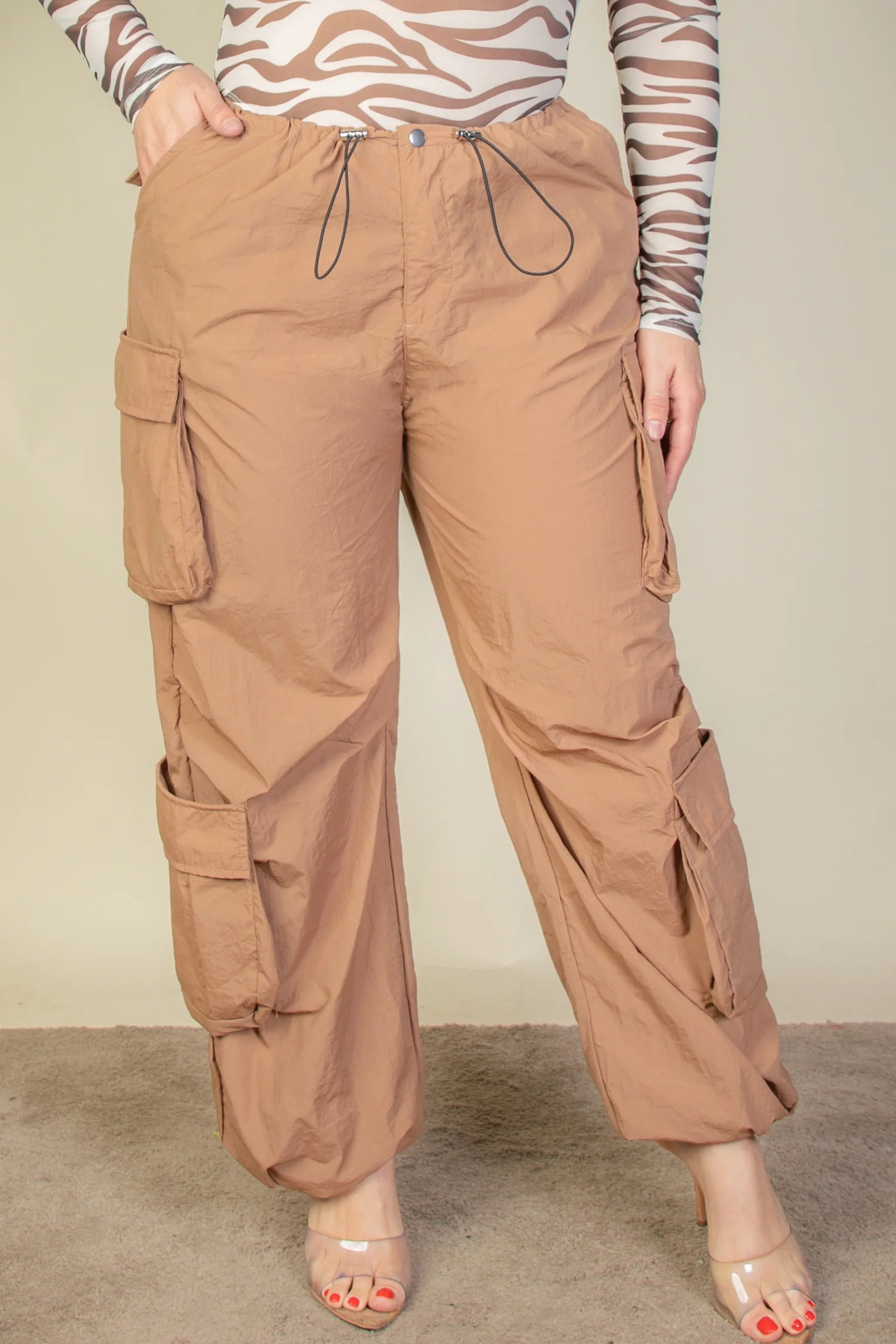 Plus Size Flap Pockets Drawstring Ruched Parachute Pants - Love it Curvy