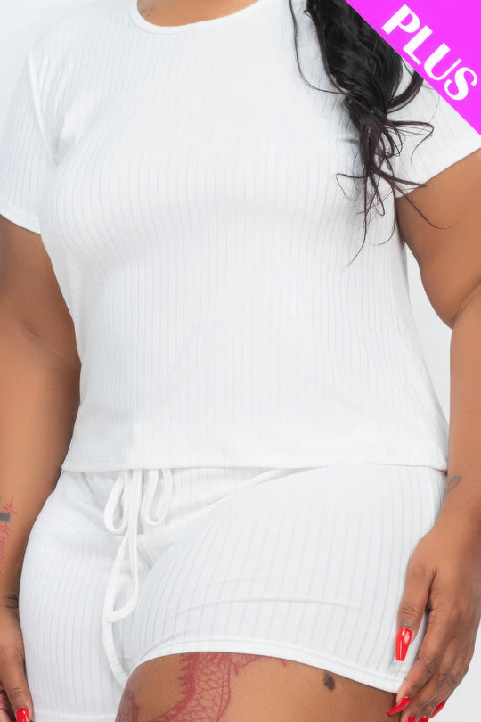 Plus Size Ribbed Short Sleeve Top&shorts Set - Love it Curvy